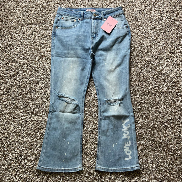 Juicy Couture Kids Mid Rise Cropped Kick Flare Jean Girls 12 Light Wash Denim - Picture 2 of 9